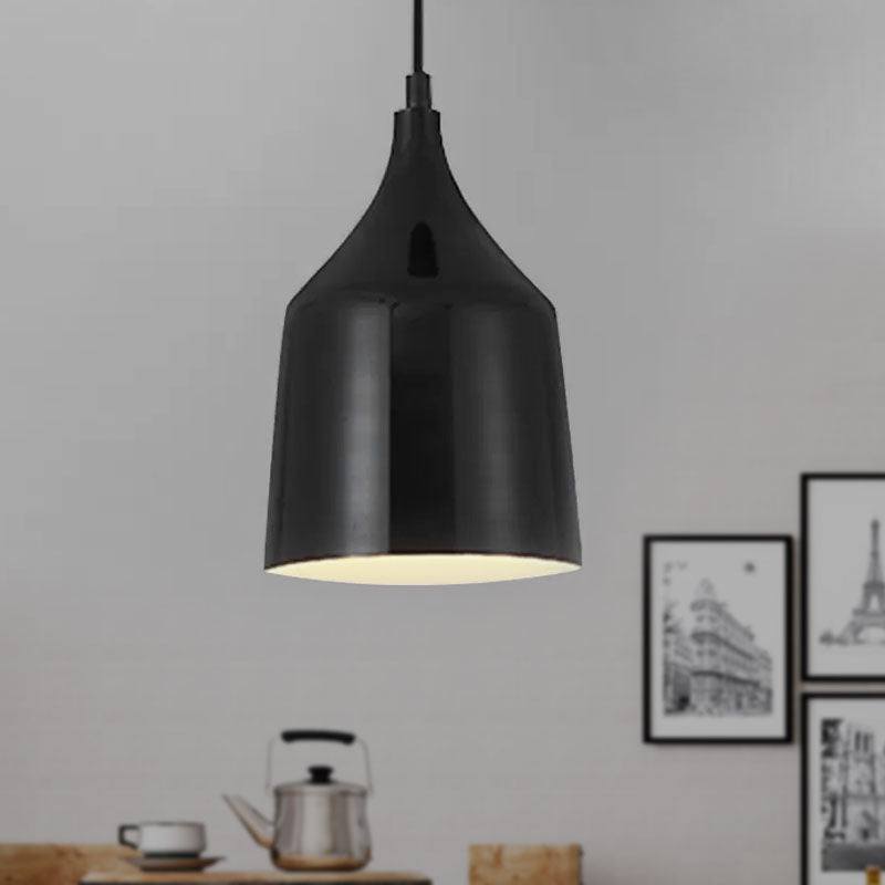 Contemporary Metal Bell Ceiling Hanging Light - Adjustable Cord White/Black 6/8/10.5 Dia 1