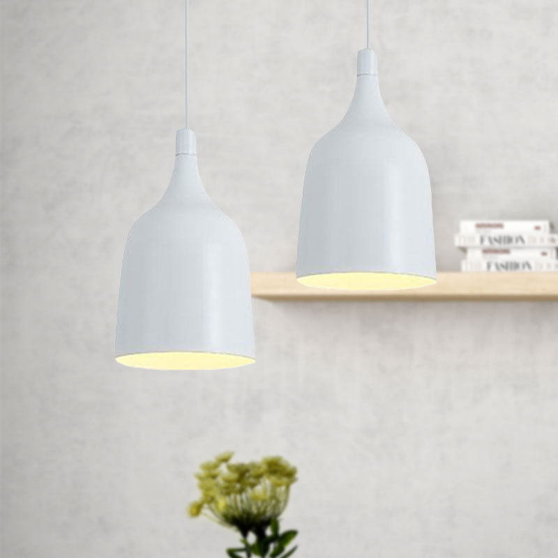 Contemporary Metal Bell Ceiling Hanging Light - Adjustable 1 Light Pendant in White/Black (6"/8"/10.5" Dia)