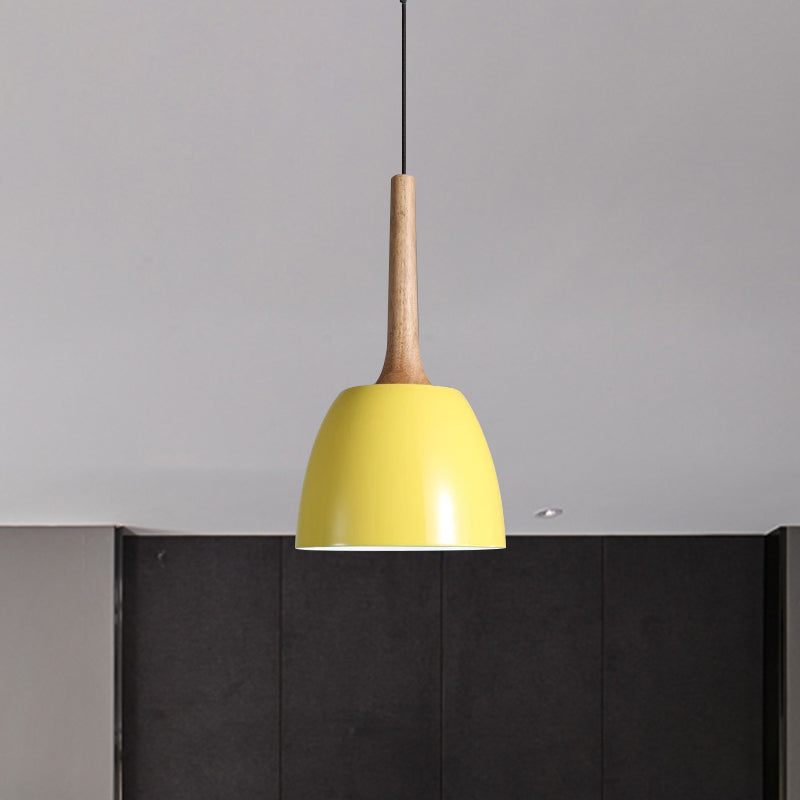 Modernist Metal Pendant Lighting: Yellow/Blue/Green Domed Hanging Ceiling Light For Dining Room