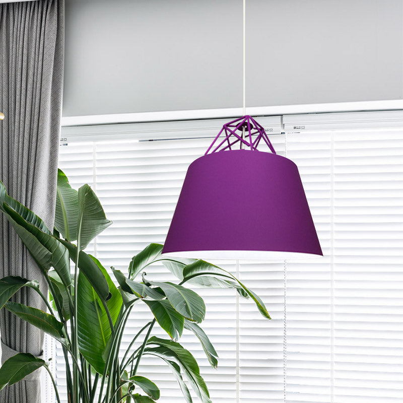 Contemporary Metal Cone Pendant Light - Blue/Purple/Pink 1-Light Stylish For Restaurants Purple