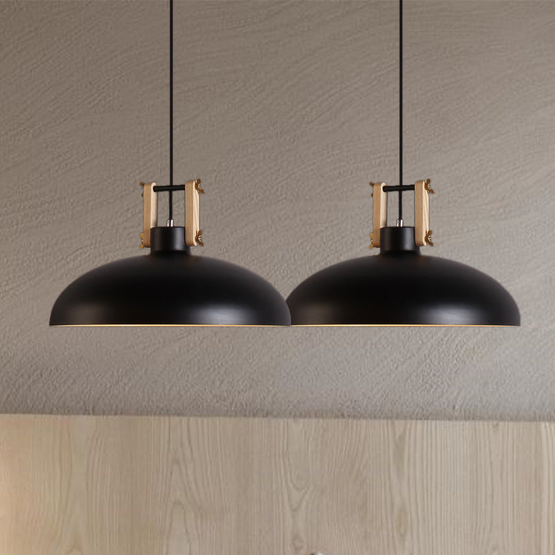 Modern Metal Hanging Light with Bowl Shade - 1-Light Suspension for Dining Room in Black/Green