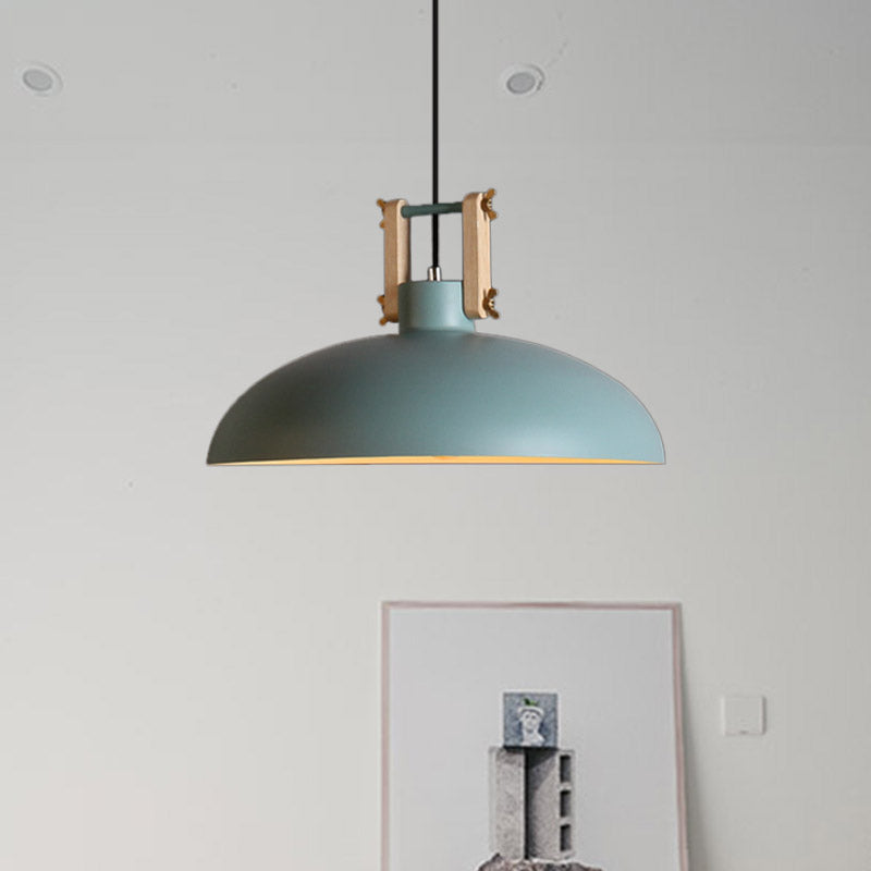 Modern Metal Hanging Light with Bowl Shade - 1-Light Suspension for Dining Room in Black/Green