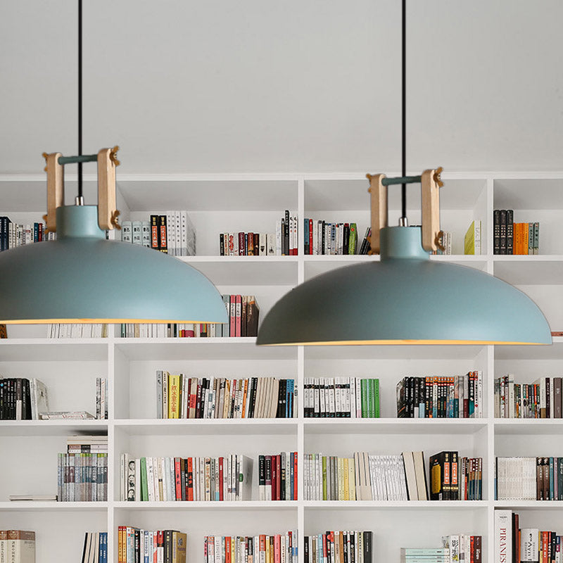 Modern Metal Hanging Light with Bowl Shade - 1-Light Suspension for Dining Room in Black/Green