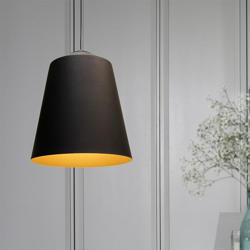 Retro Tapered Shade Pendant Light, Metallic Hanging Ceiling Light (6"/10.5"/12.5" Width) - Black/White