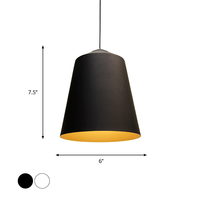 Retro Tapered Shade Pendant Light, Metallic Hanging Ceiling Light (6"/10.5"/12.5" Width) - Black/White