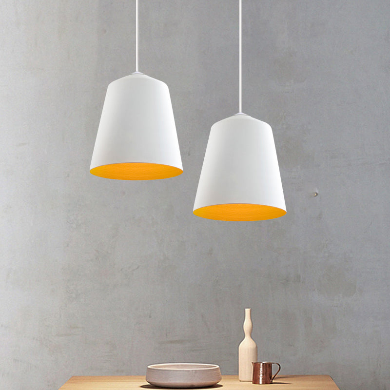 Retro Tapered Shade Pendant Light, Metallic Hanging Ceiling Light (6"/10.5"/12.5" Width) - Black/White