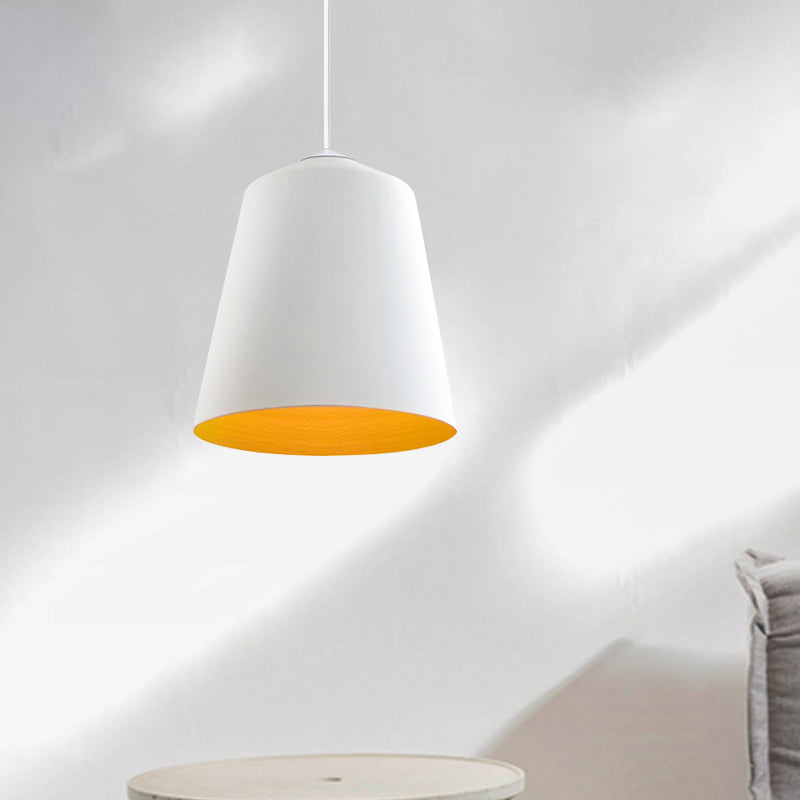 Retro Tapered Shade Pendant Light, Metallic Hanging Ceiling Light (6"/10.5"/12.5" Width) - Black/White