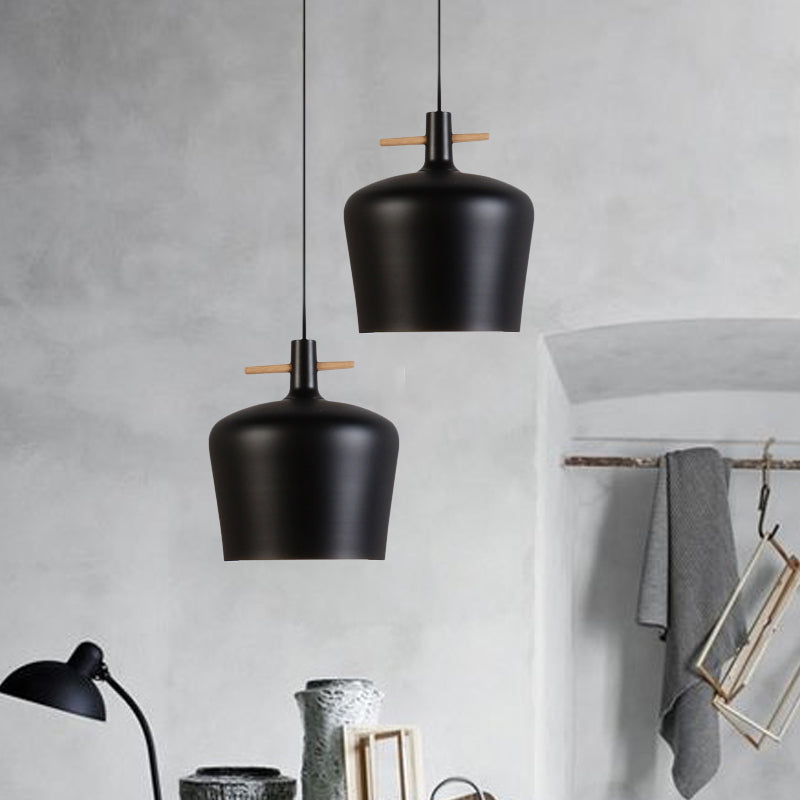 Contemporary Metal Pendant Lamp with Shade - Stylish Dining Room Hanging Light Fixture in Black/White