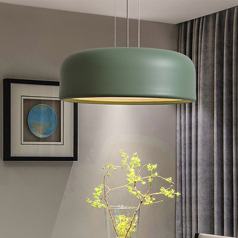 Metallic Macaron Style Pendant Light Fixture | Khaki/Black Drum Shade | 1 Bulb | Restaurant Ceiling Fixture | Multiple Width Options