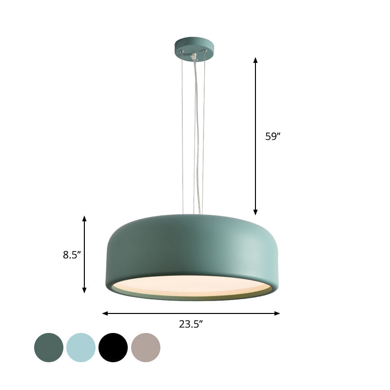 Metallic Macaron Style Pendant Light Fixture | Khaki/Black Drum Shade | 1 Bulb | Restaurant Ceiling Fixture | Multiple Width Options