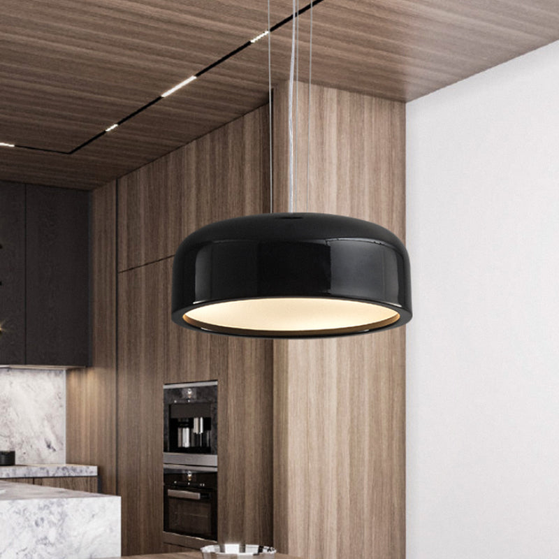 Metallic Macaron Style Pendant Light Fixture | Khaki/Black Drum Shade | 1 Bulb | Restaurant Ceiling Fixture | Multiple Width Options