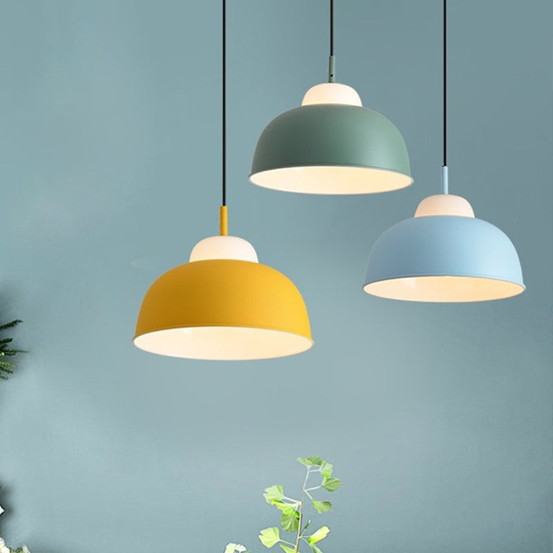 Nordic Style Pendant Light: Metallic Hanging Fixture In Black/Green For Table - 1 Bulb