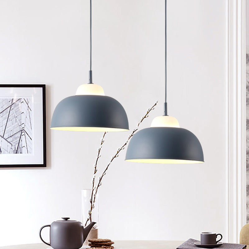 Nordic Style Pendant Light: Metallic Hanging Fixture In Black/Green For Table - 1 Bulb