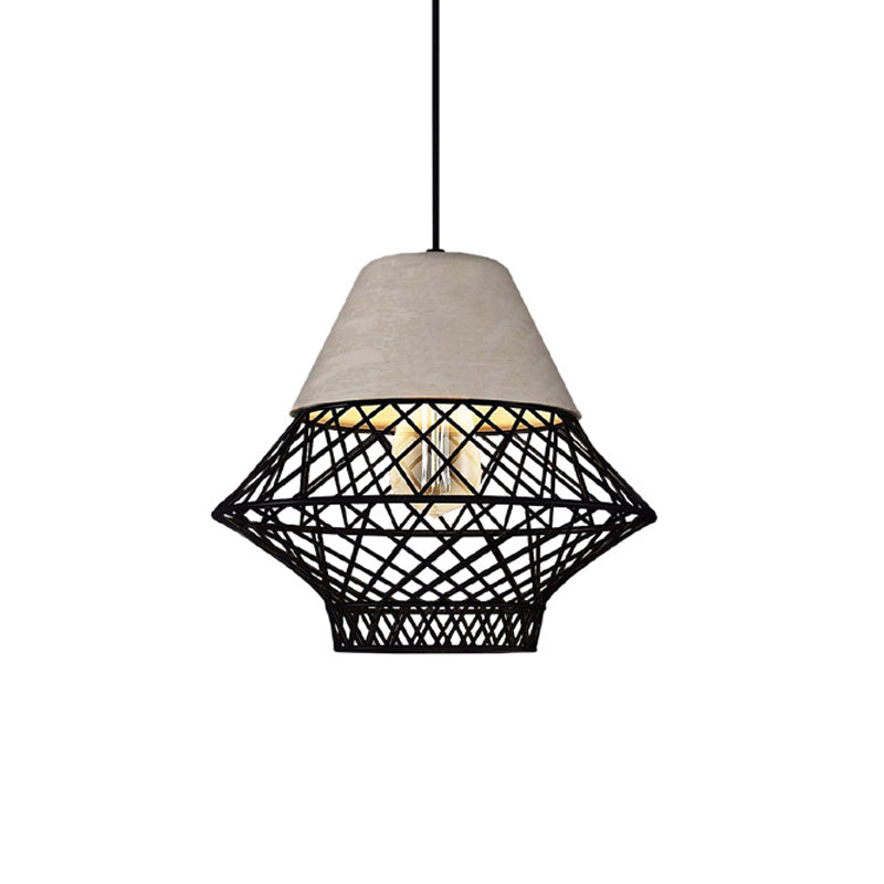 Geometric Pendant Light Fixture with Cage Shade - Vintage Black/Gold - Dining Room Lighting - 11"/13" Width