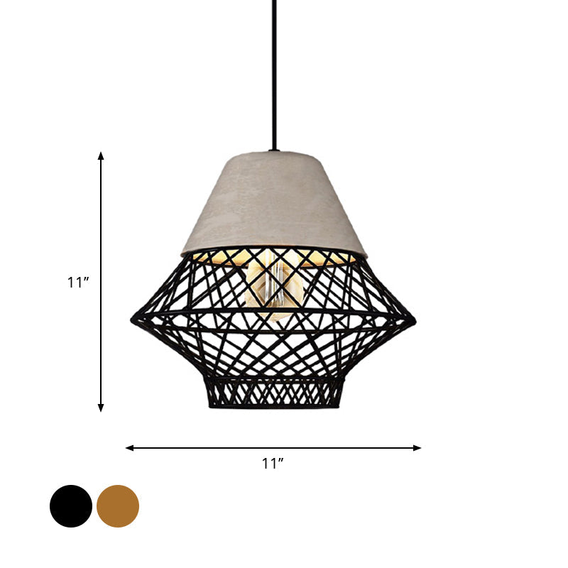Geometric Pendant Light Fixture with Cage Shade - Vintage Black/Gold - Dining Room Lighting - 11"/13" Width