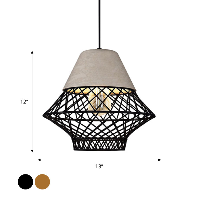 Vintage Geometric Pendant Light Fixture With Cage Shade - Black/Gold Suspension For Dining Room