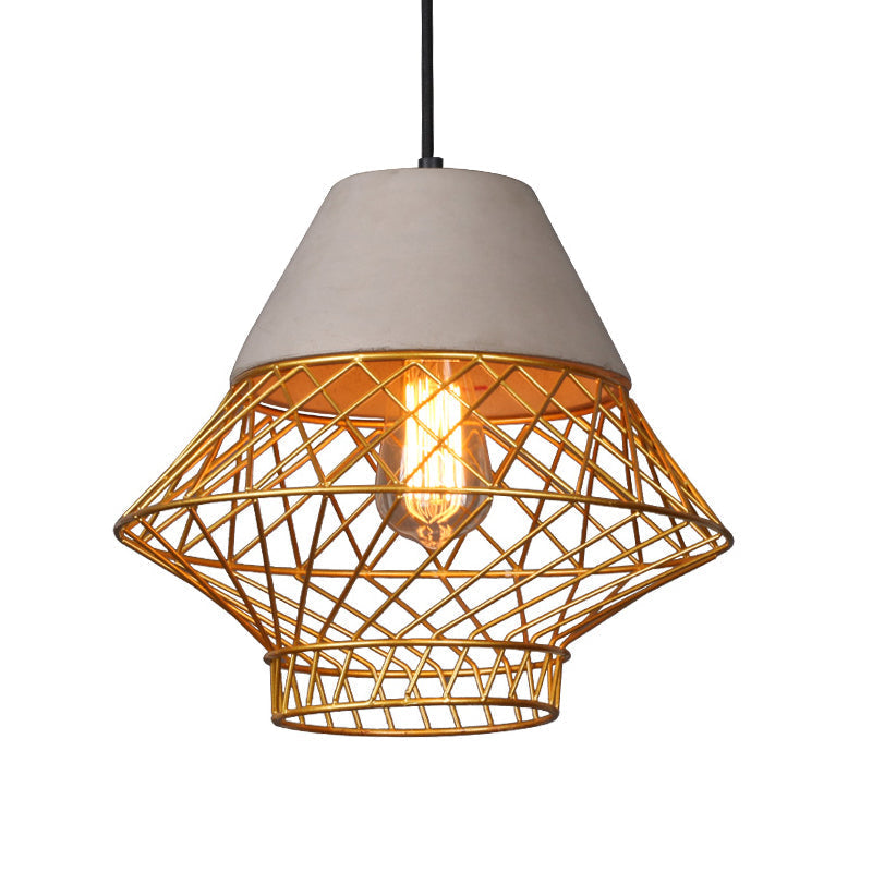 Vintage Geometric Pendant Light Fixture With Cage Shade - Black/Gold Suspension For Dining Room