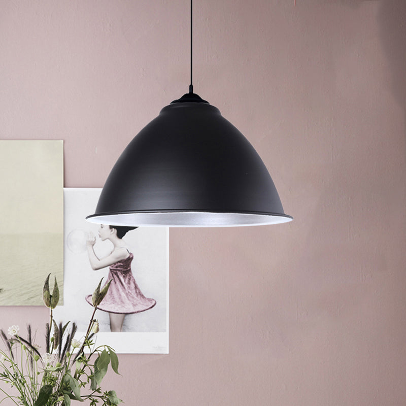 Metallic Domed Hanging Ceiling Light - Industrial Pendant Lamp With Adjustable Cord In