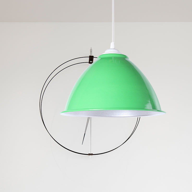 Metallic Domed Hanging Ceiling Light - Industrial Pendant Lamp With Adjustable Cord In