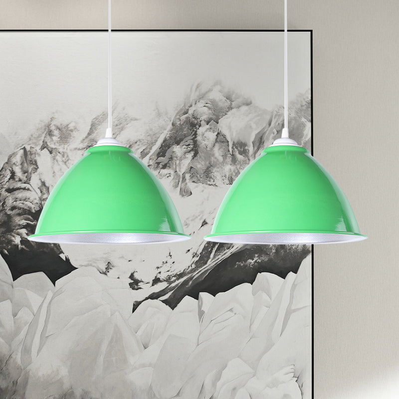 Metallic Domed Hanging Ceiling Light - Industrial Pendant Lamp With Adjustable Cord In