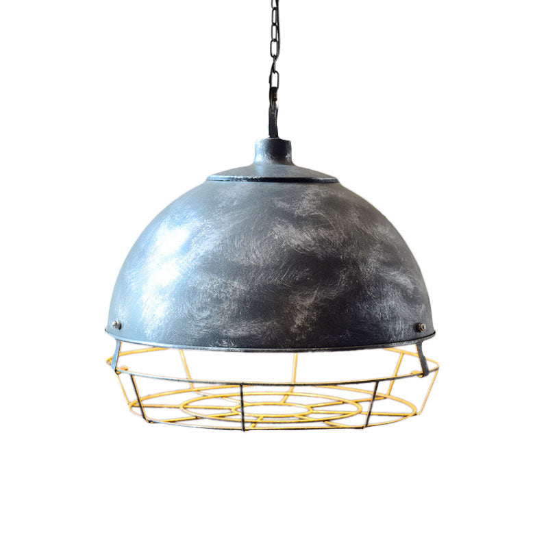 Vintage Dome Pendant Lamp - 1 Head Iron Hanging Light Fixture in Black/Silver for Dining Room