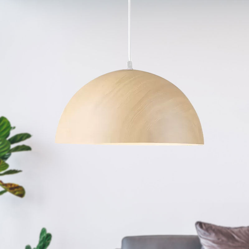 Contemporary Aluminum Domed Pendant Light with Wood Design in Dark Brown/Light Brown - Balcony Suspension