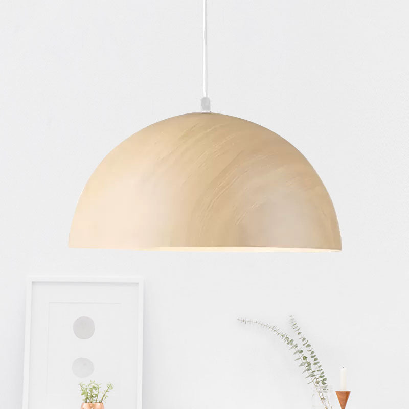 Contemporary Aluminum Domed Pendant Light With Wood Design - Brown Tones