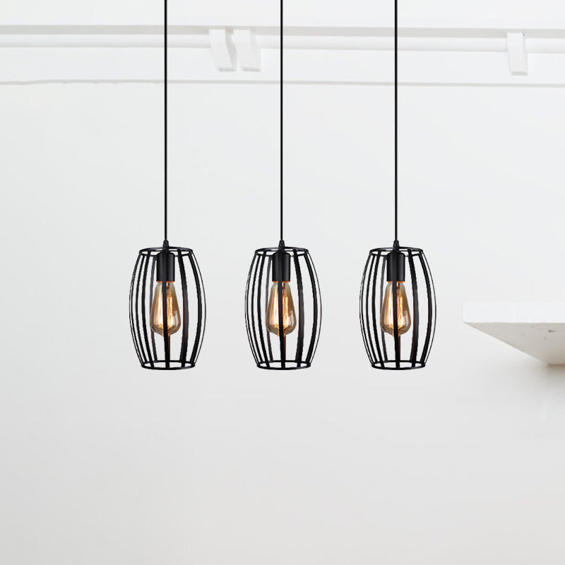 Suspension ovale moderne avec abat-jour en cage - Noir/blanc, 3 lumières, plafonnier d'intérieur suspendu