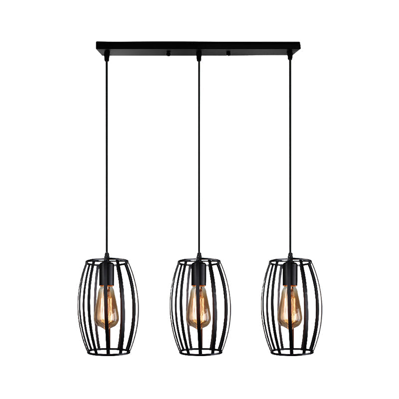 Suspension ovale moderne avec abat-jour en cage - Noir/blanc, 3 lumières, plafonnier d'intérieur suspendu