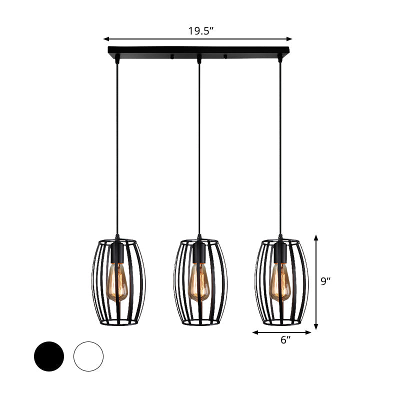 Suspension ovale moderne avec abat-jour en cage - Noir/blanc, 3 lumières, plafonnier d'intérieur suspendu