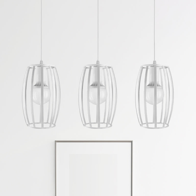 Suspension ovale moderne avec abat-jour en cage - Noir/blanc, 3 lumières, plafonnier d'intérieur suspendu