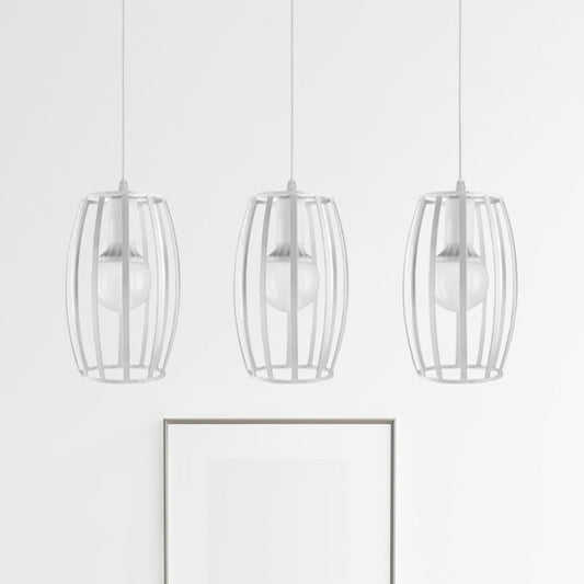 Modern Oval Pendant Light with Cage Shade - Black/White, 3 Lights, Indoor Hanging Ceiling Fixture
