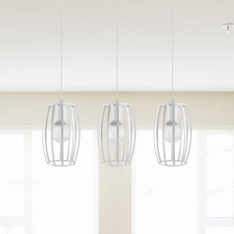 Suspension ovale moderne avec abat-jour en cage - Noir/blanc, 3 lumières, plafonnier d'intérieur suspendu