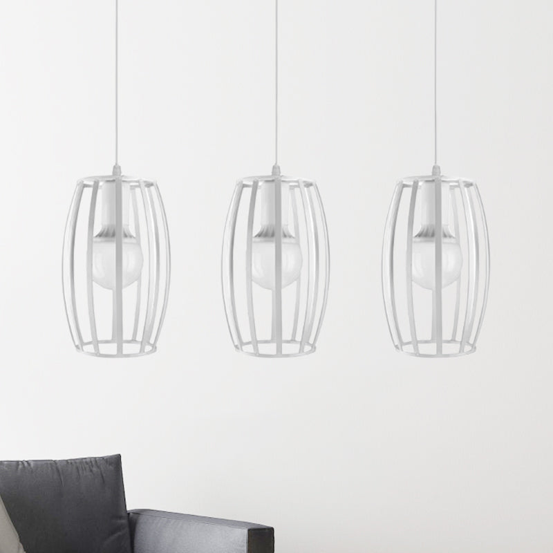 Suspension ovale moderne avec abat-jour en cage - Noir/blanc, 3 lumières, plafonnier d'intérieur suspendu
