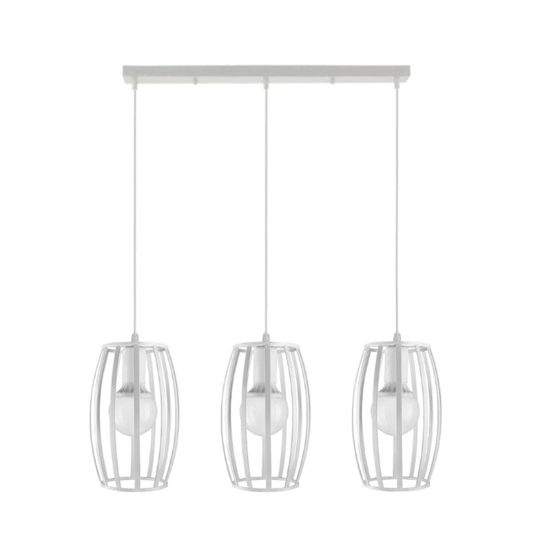 Suspension ovale moderne avec abat-jour en cage - Noir/blanc, 3 lumières, plafonnier d'intérieur suspendu