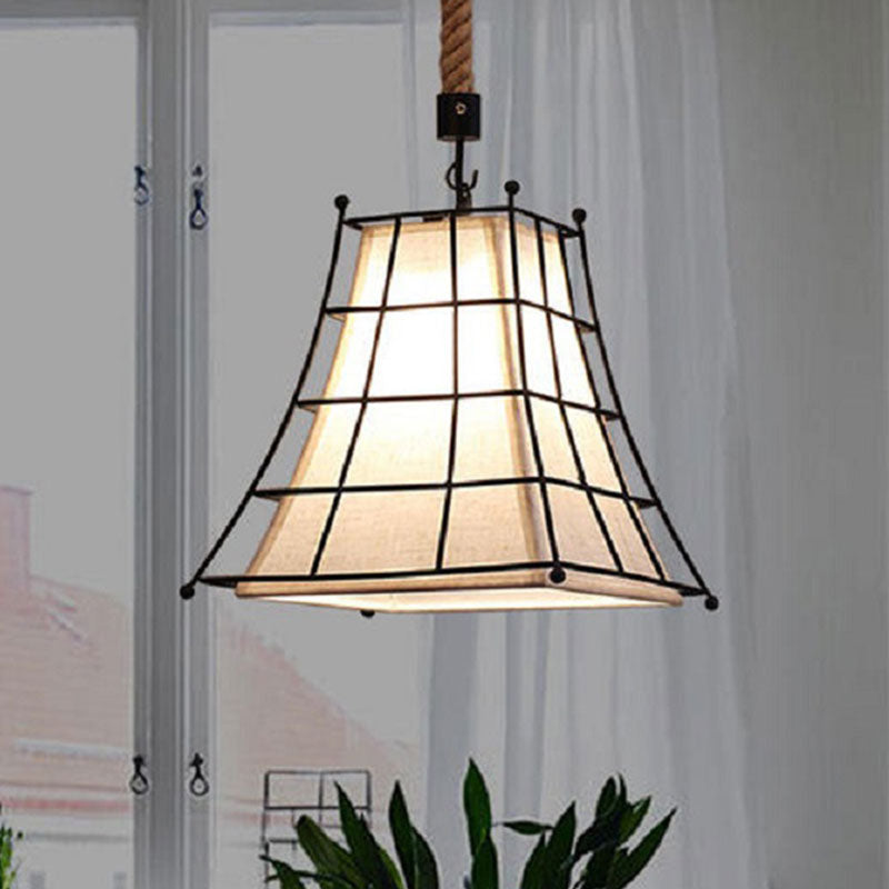 Vintage Metal Pendant Lamp With White Fabric Shade - 1 Light For Dining Room Ceiling