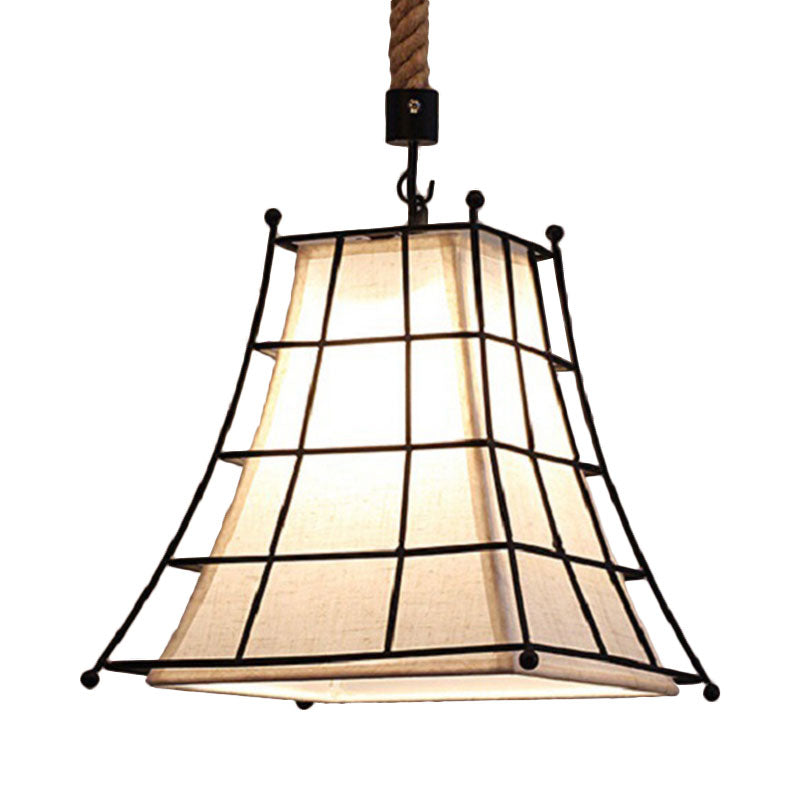 Vintage Metal Pendant Lamp With White Fabric Shade - 1 Light For Dining Room Ceiling