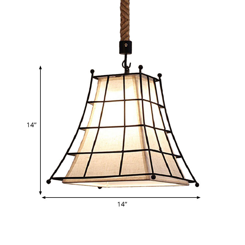Vintage Metal Pendant Lamp With White Fabric Shade - 1 Light For Dining Room Ceiling