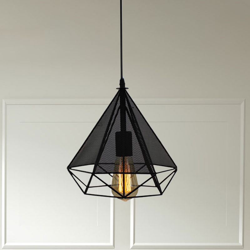 Lampe suspendue métallique de style industriel avec écran en maille - Éclairage suspendu d'intérieur Black Diamond