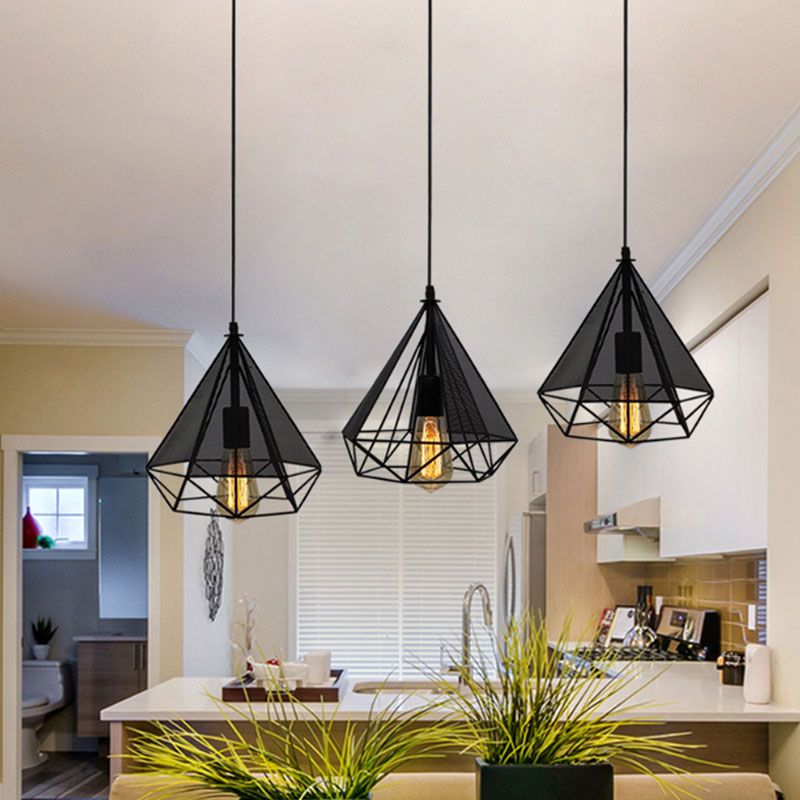 Lampe suspendue métallique de style industriel avec écran en maille - Éclairage suspendu d'intérieur Black Diamond