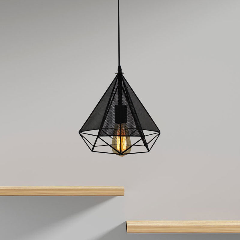 Lampe suspendue métallique de style industriel avec écran en maille - Éclairage suspendu d'intérieur Black Diamond
