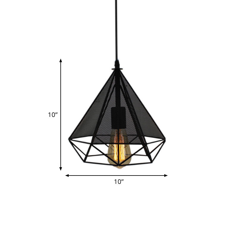 Lampe suspendue métallique de style industriel avec écran en maille - Éclairage suspendu d'intérieur Black Diamond