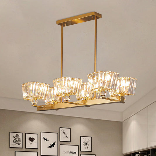 Contemporary Gold Crystal Trapezoid Island Lamp With 6 Bulbs - Dining Room Pendant