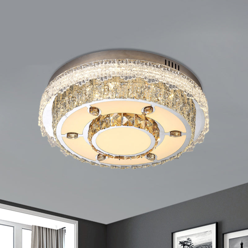 Round Flush Mount Crystal LED Ceiling Light Fixture for Bedroom