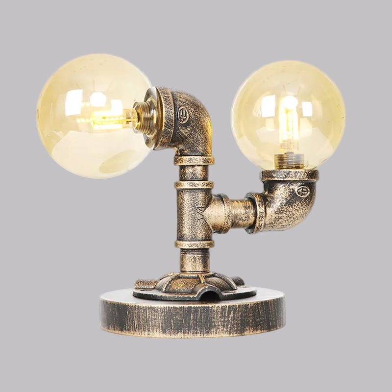 Vintage Style 2-Light Glass Shade Desk Lamp In Silver/Bronze For Coffee Shop Task Lighting
