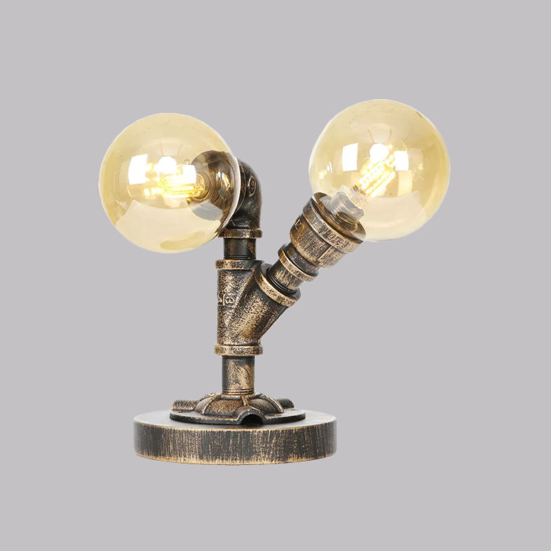 Vintage Style 2-Light Glass Shade Desk Lamp In Silver/Bronze For Coffee Shop Task Lighting