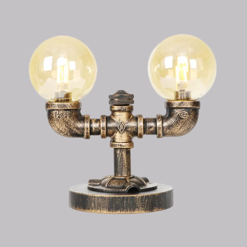 Vintage Style 2-Light Glass Shade Desk Lamp In Silver/Bronze For Coffee Shop Task Lighting
