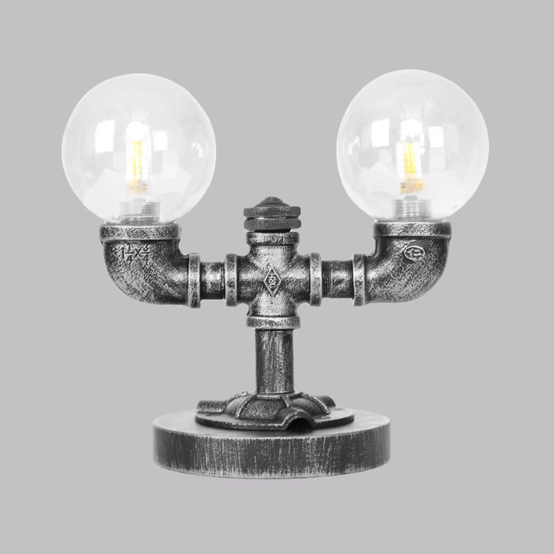 Vintage Style 2-Light Glass Shade Desk Lamp In Silver/Bronze For Coffee Shop Task Lighting