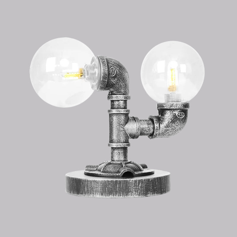 Vintage Style 2-Light Glass Shade Desk Lamp In Silver/Bronze For Coffee Shop Task Lighting