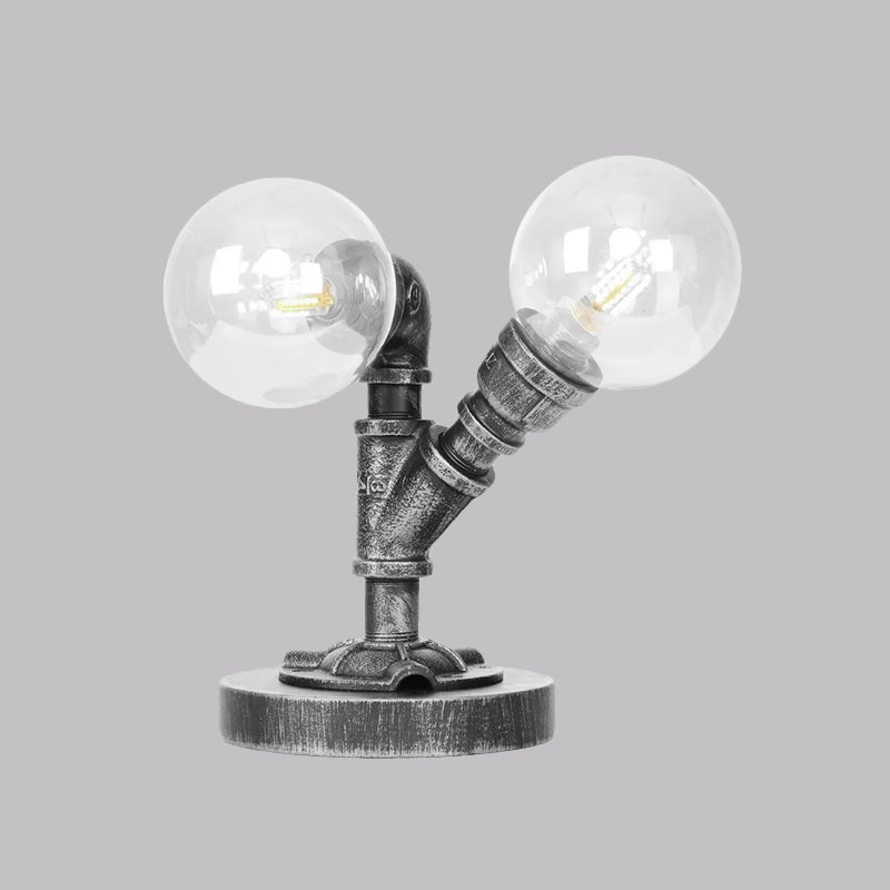Vintage Style 2-Light Glass Shade Desk Lamp In Silver/Bronze For Coffee Shop Task Lighting